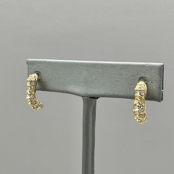 Swarovski Jewelry - Swarovski Earrings Gold Tone Crystal Curved Half Hoop Stud Pierced Sparkle